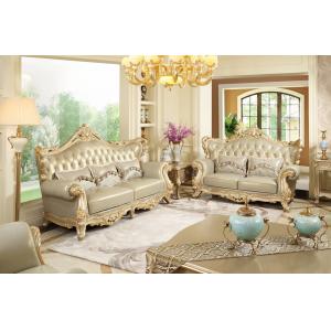 Luxury Living room Furniture European style Leather Sofa set wood flower by Joyful Ever
