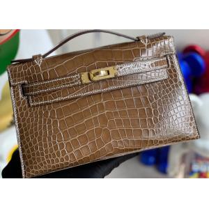 22cm Crocodile Leather Handbags , Tobacco Leather Square Bag