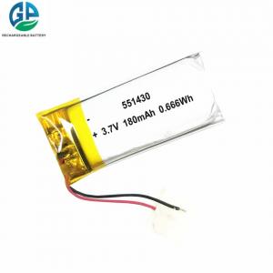 China High Capacity Rechargeable Li Polymer Battery 3.7 V 551430 180mah supplier