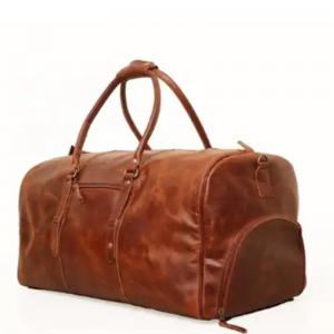 China Genuine Leather Factory Custom Duffle Bag Mens Tote Gym Bag Travel Overnight Unisex with Shoe Pocket Weekender Bag supplier