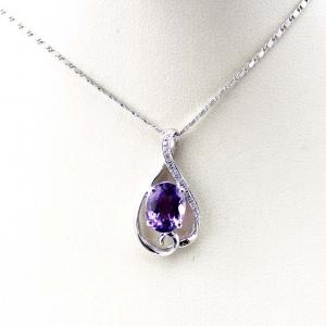 China White Gold Plated 7mmx9mm Amethyst Cubic Zircon Pendant Necklace (PSJ0390) supplier