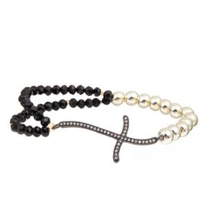 Double Layer Glass Beads Handmade Beaded Bracelet Elastic Black Customized For Women