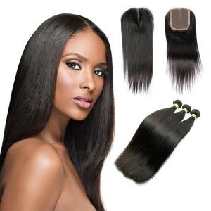 10A Straight Human Hair Extensions , Natural Black Unprocessed Brazilian Human Hair