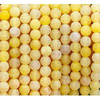 China Yellow Weathered Agate Round Semi Precious Beads Loose Bead Strands For DIY Jewelry Making on sale