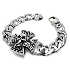 China Gothic Skull Cross Stainless Steel Id Bracelet for Men Vintage Old Metal Finishing (JCE456) supplier
