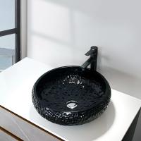 China 440mm Height Black Bathroom Vessel Sink Round Lacquered Exterior Crystal Ball Shape on sale