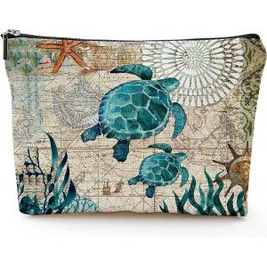 China Smooth Soft Waterproof Lighweight Sea Turtle Makeup Bag Travel Cosmetic Bag Zipper Pouch Friend Gifts Idea For Women supplier
