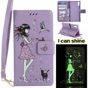 China SONY XZ  Luminous 3D Girl pattern leather Case with Cash Slots Stand Wristlet Strap supplier