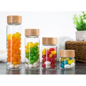 500ml Glass Storage Jars With Wood Lid / Transparent Glass Candy Jars In Bulk