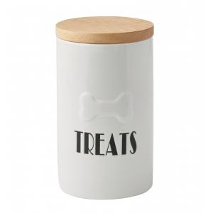 China Cookie Biscuit Ceramic Dog Treat Jar , Ceramic Cat Treat Canister With Wood Lid supplier