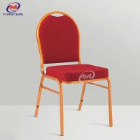 China Round Back Red Fabric Hotel Banquet Chair Fire Protection Fabric Stacking Chair on sale