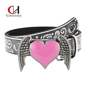 China Fashion Pink Love Ladies Leather Belt For Engraved Pattern supplier