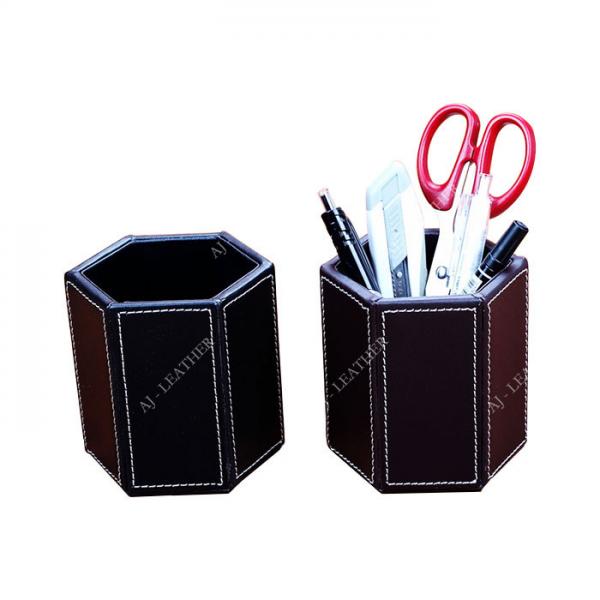 Pen Stand PU Leather 9cm Office Stationery Holder