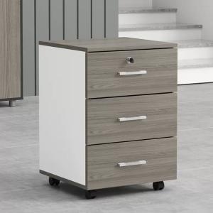 China Grey Office Wooden Filing Cabinets 3 Drawer Movable File Cabinet With Wheels supplier