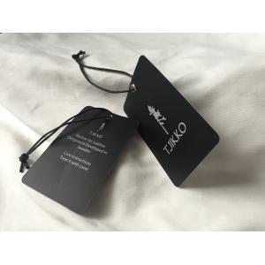 China Both Side Silver Logo Art Paper Clothing Hang Tags With Black Waxed Cord supplier
