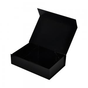 Glossy Lamination Black Paper Boxes Packaging Gift Foldable With Magnetic Lid