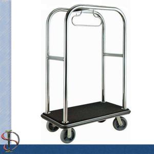 Chrome Round Bend Tube Luggage Trolley /Heavy-Duty Luggage Cart / Metal Luggage Trolley / Hotel Luggage Cart