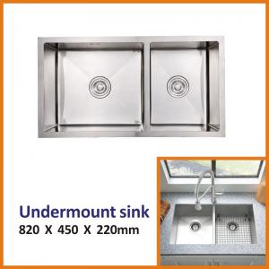 China 60 40 Undermount Stainless Steel Kitchen Sink  16 Gauge Cabinet Double Bowl Bar Sink 82x45 supplier