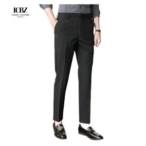 Slim Fit Office Trousers in Black Perfect for Formal Business Attire Zipper Fly Closure