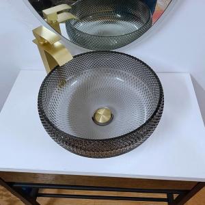 Unique Glass Vessel Basins Grey Bathroom Grey Crystal Vanity Countertop Round