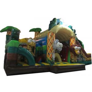 China New elephant inflatable combo jumping house zoo animals palm trees inflatable combo house supplier