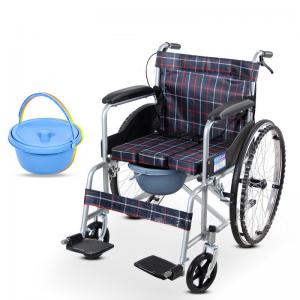 100kg Load  Plaid Medical Transport Wheelchair With Bedpan Adjustable Height