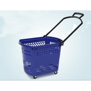 Durable Rolling Plastic Shopping Basket With Wheels OEM / ODM Available