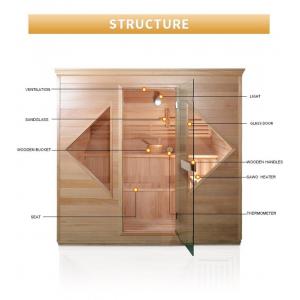 Hemlock Wood Door Handle Home Sauna Room With Stove And Stone