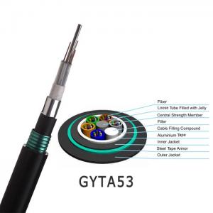 China 96core GYTA53 Loose Tube Stranding Direct Burial Double Armored Outdoor Fiber Optic Cable supplier