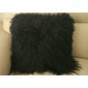 Mongolian fur pillow TIBETAN MONGOLIAN SHEEPSKIN FUR CUSHION BLACK - 45cm