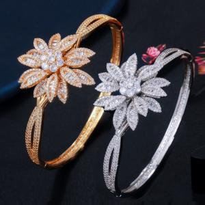 Luxury Pink Rose Gold Silver Color CZ Bracelet Bangle for Wedding Women on Hand Bangle Gift Charm Cubic Zirconia Bangle