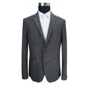 Male Blazer Jackets Pocket Zipper Dark Grey Woolen Business Suits Style