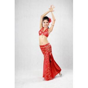 China 2pcs Halter Neck Red Metallic Belly Dance Performance Wear Bras & Skirt Belly Dance Clothes supplier