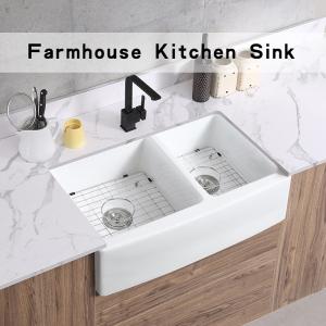 China Ceramic Rectangular Double Bowl Farmhouse Sink 33 Inch Farmhouse Sink supplier