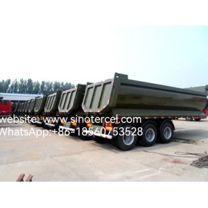 China 3 Axles  Dumping Tipper Semi Trailer efficient loading and unloading U type Military green, specially customized Front Lifting Hydraulic Large-capacity  wholesale