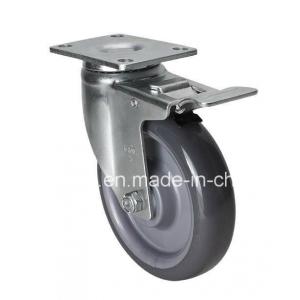 5" 130kg Plate Brake PU Caster in Grey Color for Medium Duty Industrial Applications