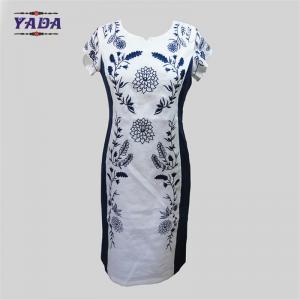 China Elegant round neck embroidery summer one piece party swing dress dinner dresses western wear for ladies supplier