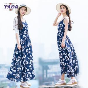 China Summer beach floral spaghetti straps maxi latest party designs 100% cotton white dress with good quality supplier