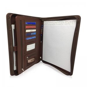 Personalized Leather Padfolio With Zipper , Professional Leather Business Padfolio
