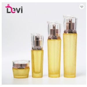 120ml Yellow Cosmetic Shape Lotion Glass Bottle With Acrylic Cream