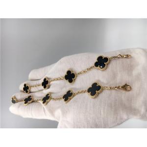 Pulsera con ónix de 5 adornos, pulsera de Vintage Van Cleef Flower del encanto del oro 18k