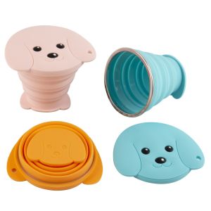 China Customized Puppy Silicone Foldable Cup 180ml With Hand Strap on sale