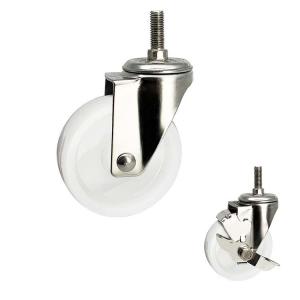 100mm Stainless Steel Casters White Nylon Threaded Stem Swivel 242lbs Load