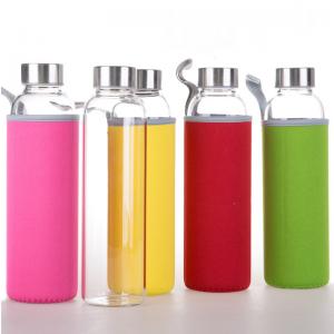 China 18 Oz Leak Proof Portable Glass Bottle , Carrying Sleeve Reusable Drink Bottle supplier