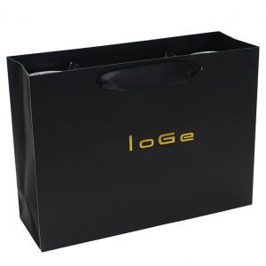 China Custom Luxury Black Garment Packaging Paper Bag With Satin Ribbon Rope supplier