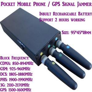 3 Antenna Mini Mobile Phone Signal Jammer 3G/GSM/CDMA/DCS/PHS GPS Blocker Inbuilt Battery