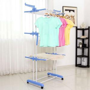 China Balcony 3 Tier Folding Clothes Hanger Rack Stainless Steel Multifunctional supplier