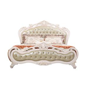 China Luxury Bed Sets Classic desgn of White painting Wooden Furniture withe Leather upholstered Headboards of Villa interior wholesale