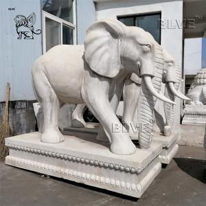 White Marble Elephant Statue Large Stone Garden Animals Sculpture