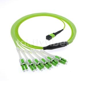 12F MPO To 6 LC DX Uniboot OM5 Fiber Optic Patch Cable , Lime Green LSZH Jacket